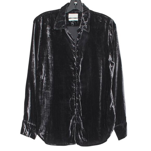 J Crew Top Velvet Slim Whimsigoth Witchy Dark Academia Grunge Button Up Black 4 - Picture 1 of 6